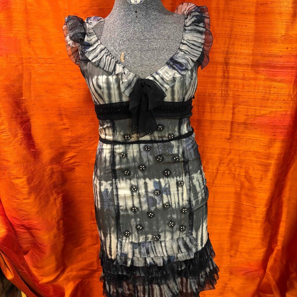 Rare Prada Ruffled Sleeveless Dress Beaded Bow Lined Stunning